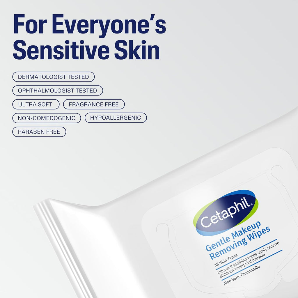 Cetaphil Gentle Makeup Remover Face Wipes, Fragrance Free, 25 Count