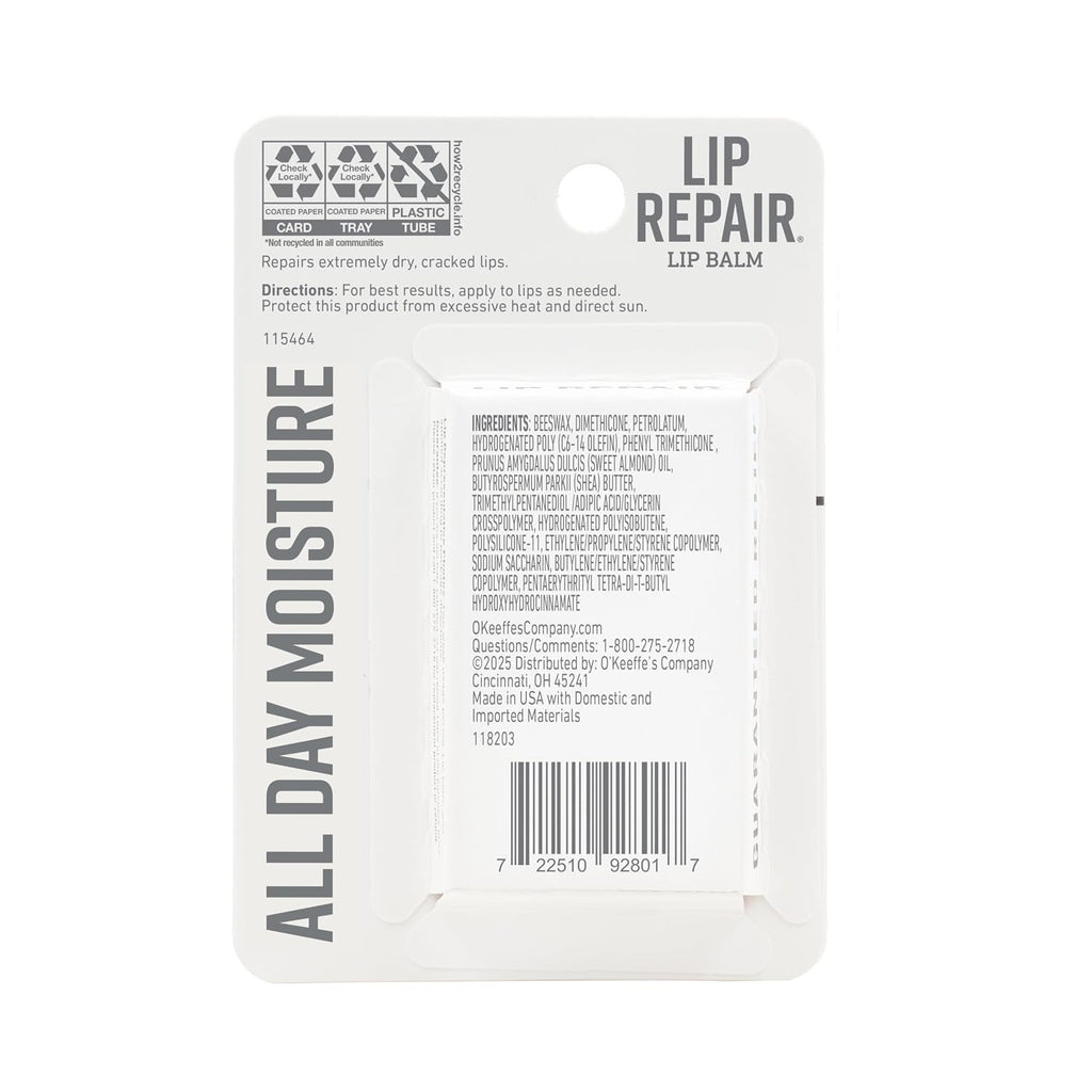 O'Keeffe's Lip Repair Unscented Balm, 2-Pack