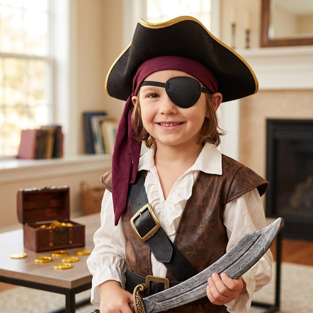 Eye Patch for Adults – Soft Black Eyepatch for Pirate Costume, Cosplay, Halloween, Adjustable Eye Patches for Dress Up