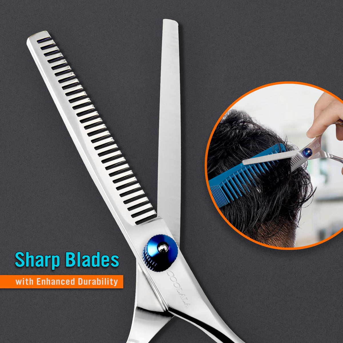COOLALA Stainless Steel Hair Cutting Scissors Thinning Shears 6.5 Inch Professional Salon Barber Haircut Scissors Family