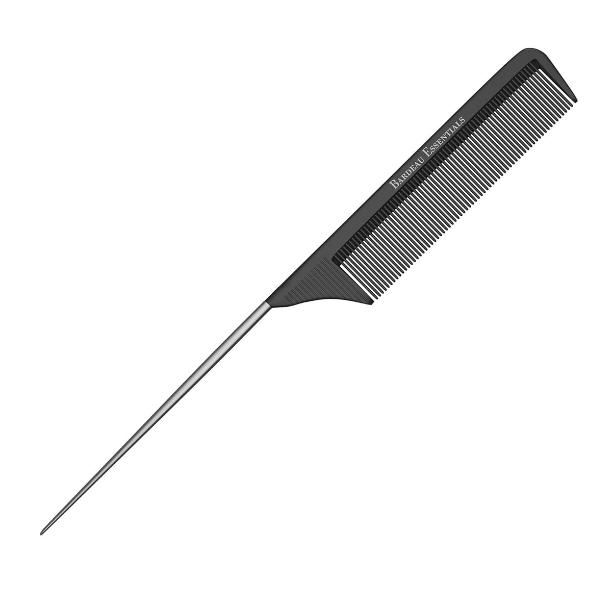 Professional 8.8 Inch Tail Comb - Black Carbon Fiber And Stainless Steel Pintail - Anti Static And Heat Resistant Teasin