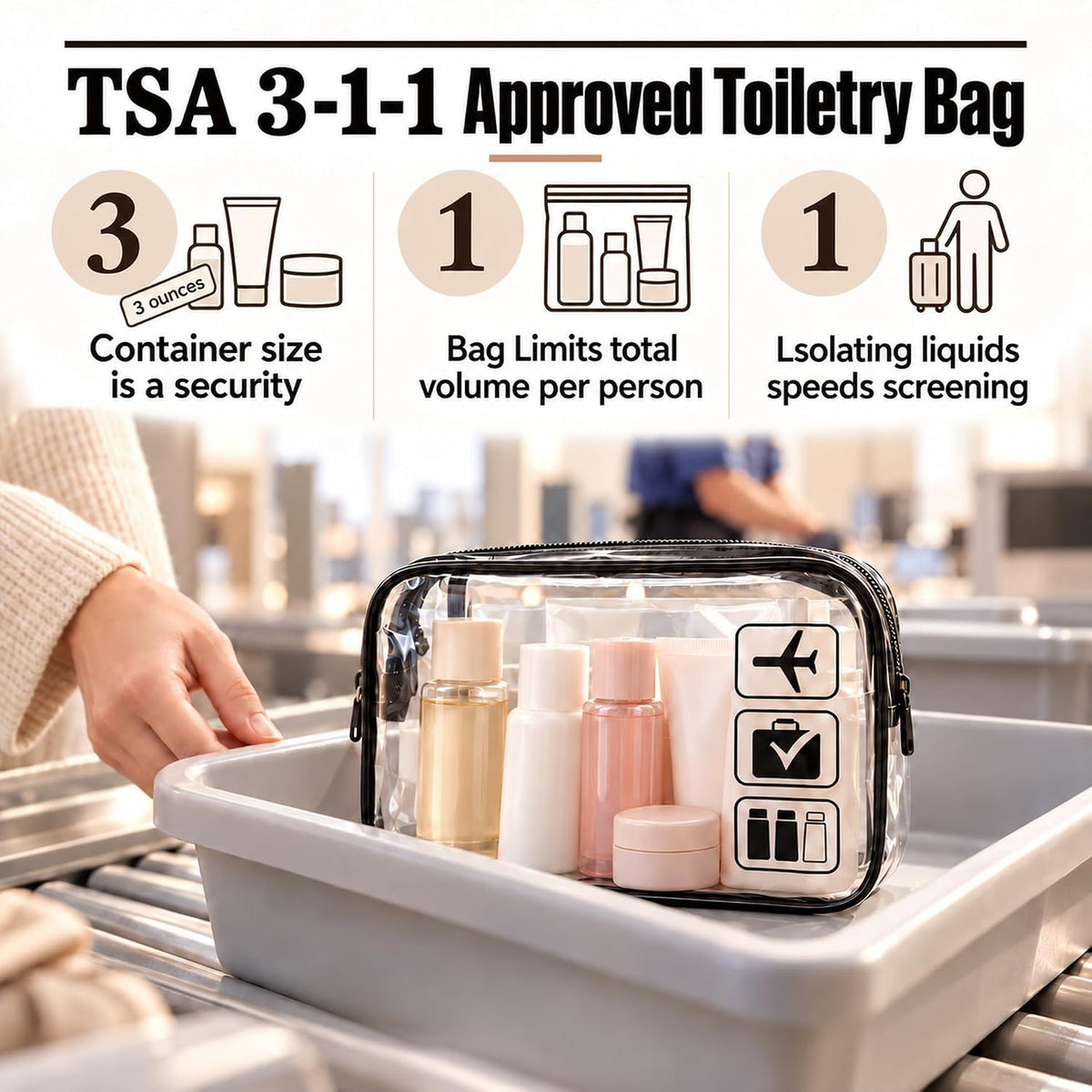 TSA Approved Toiletry Bag, 3 Pcs Clear Toiletries Bags Quart Size, Black