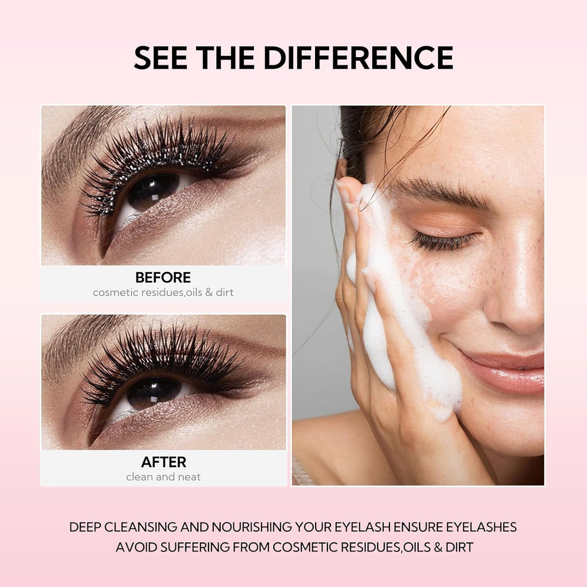BREYLEE Eyelash Extension Cleanser Shampoo Foam & 2 Brushes, 60ml, 2 fl oz