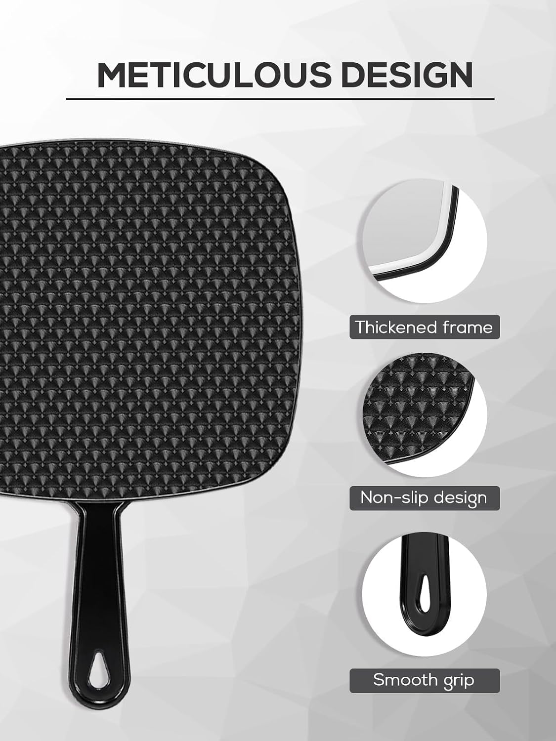 12.4" Lx 9" W Handheld Mirror, Wide View Shower Mirror , Black