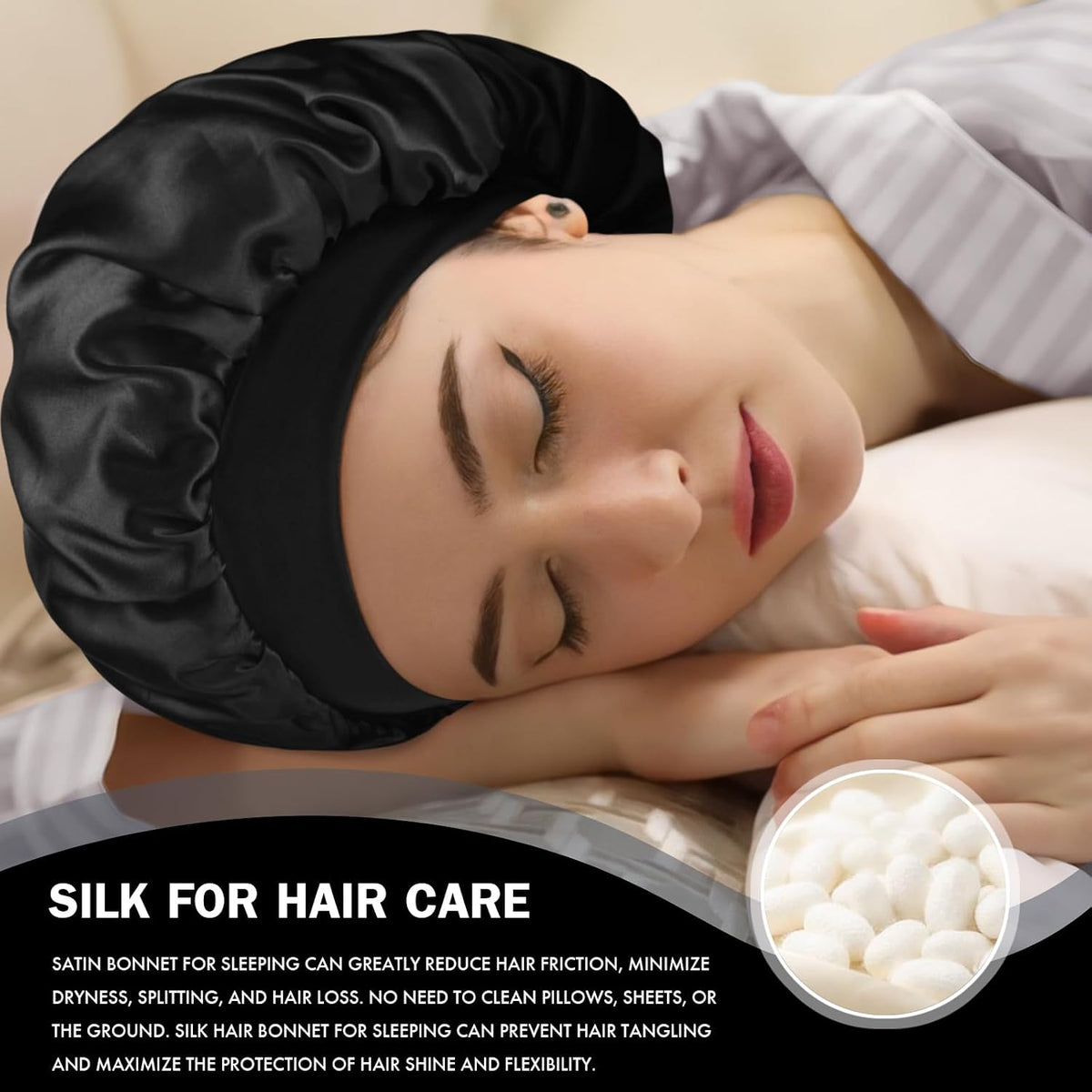 Satin Silk Bonnet for Hair, Double Layer Sleep Cap for Men & Women