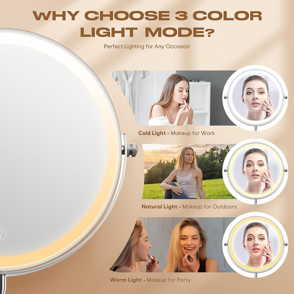 Dienmern Makeup Mirror, 1X/20X Rechargeable Vanity Mirror with Lights
