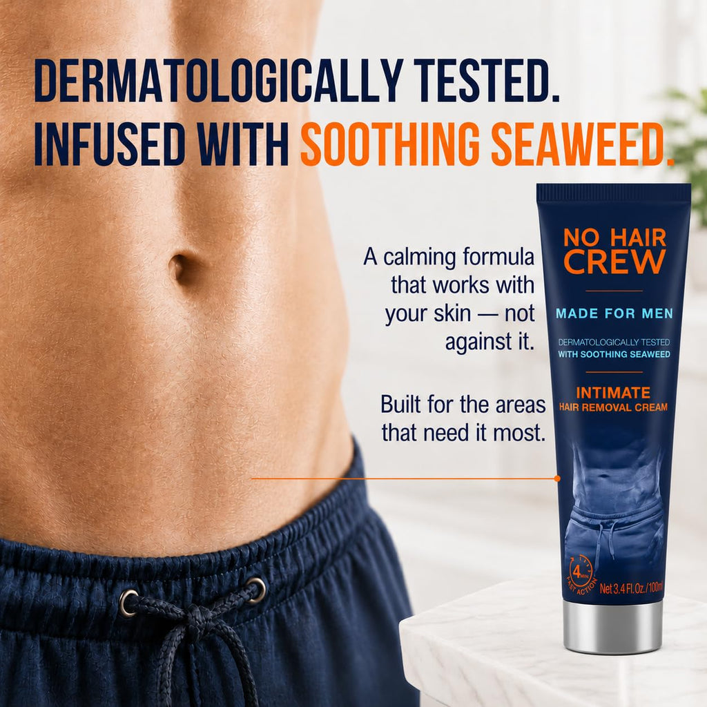 No Hair Crew Intimate/Private At Home Hair Removal Cream for Men - Painless, Flawless, Soothing Depilatory for Unwanted 