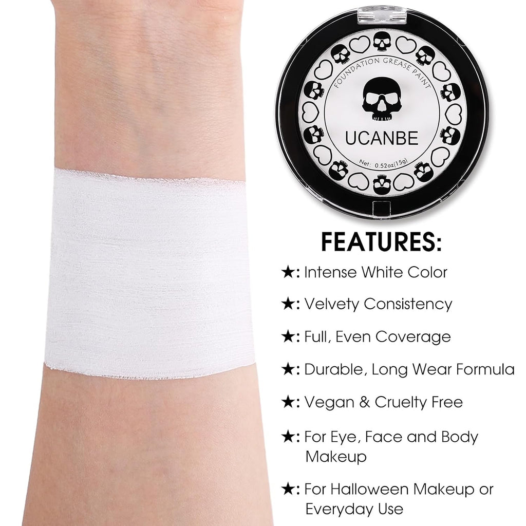 UCANBE Goth White Cream to Powder Foundation Makeup, Professional Clown White Face Body Paint with Matte Finish for Hall
