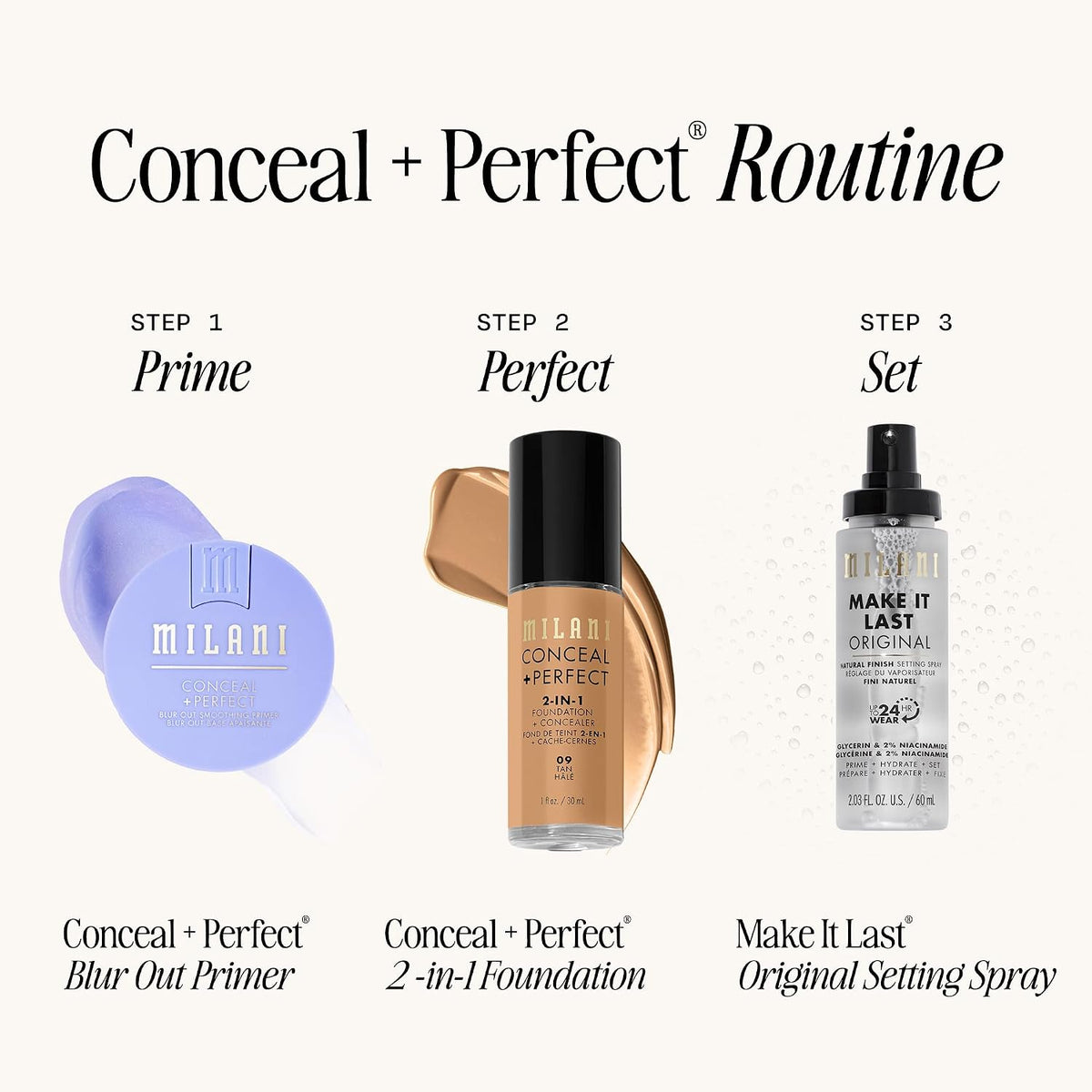 Milani Conceal + Perfect Liquid Foundation Makeup - Light Beige, 1 Fl. Oz