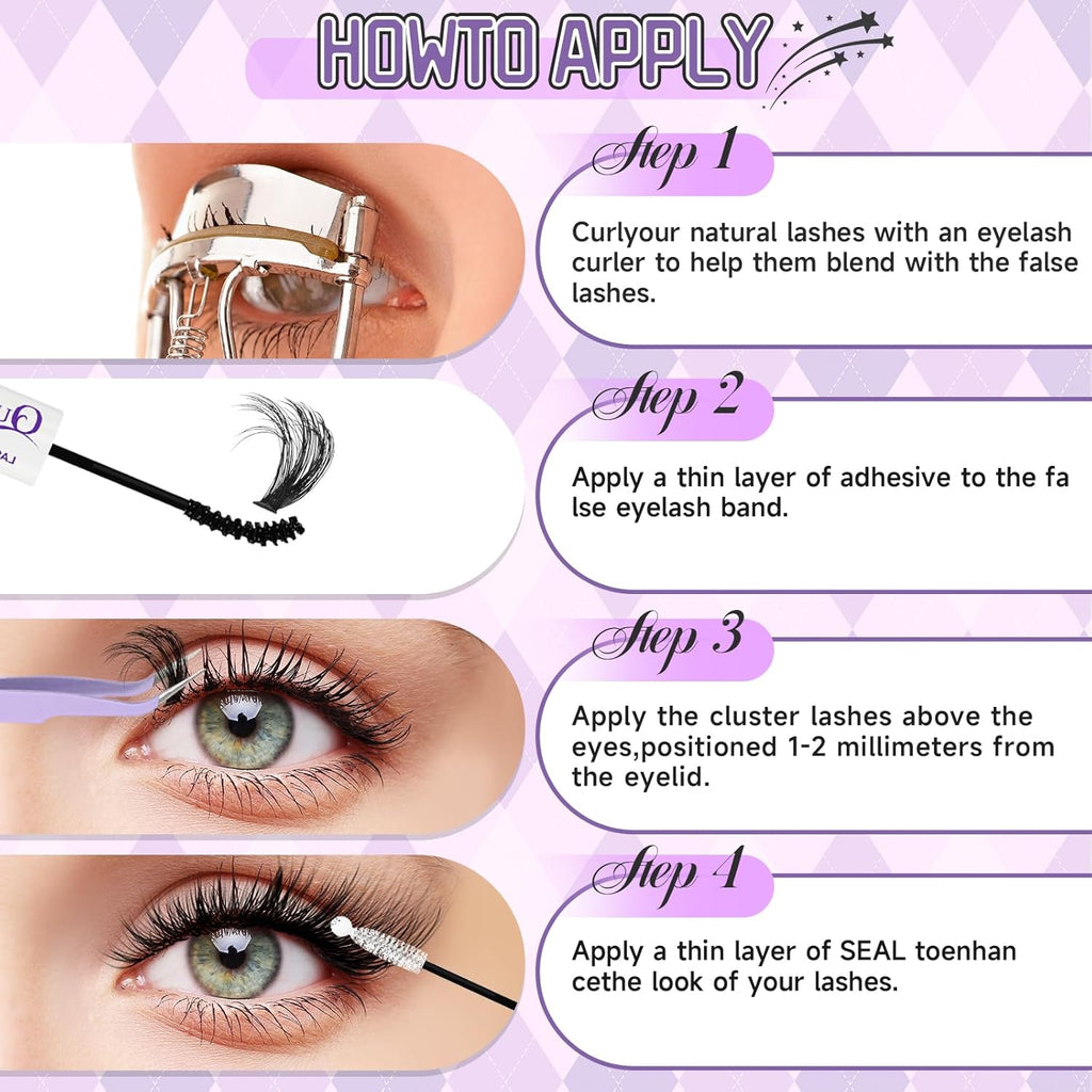 DIY Lash Extension Kit 100D+150D Volume Lash Clusters with Spikes Lash Extension Kit Bottom Lashes Wispy Cluster Eyelash