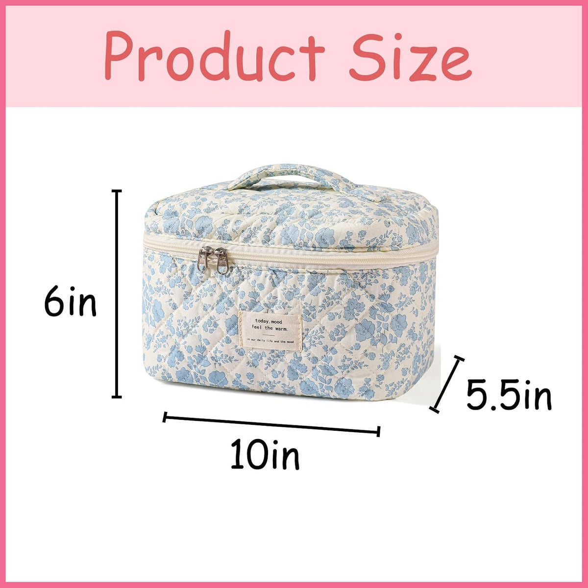 uekeboag Large Travel Quilted Makeup Bag for Women (01Lithtblue-flower)