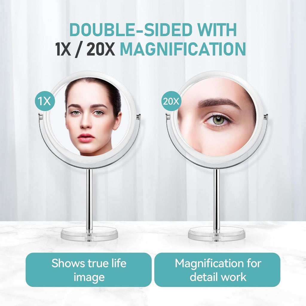 MIYADIVA 20X Magnifying Makeup Mirror,Double Sided 1X & 20X Magnifying Mirror with Stand,Tabletop Magnified Vanity Mirro