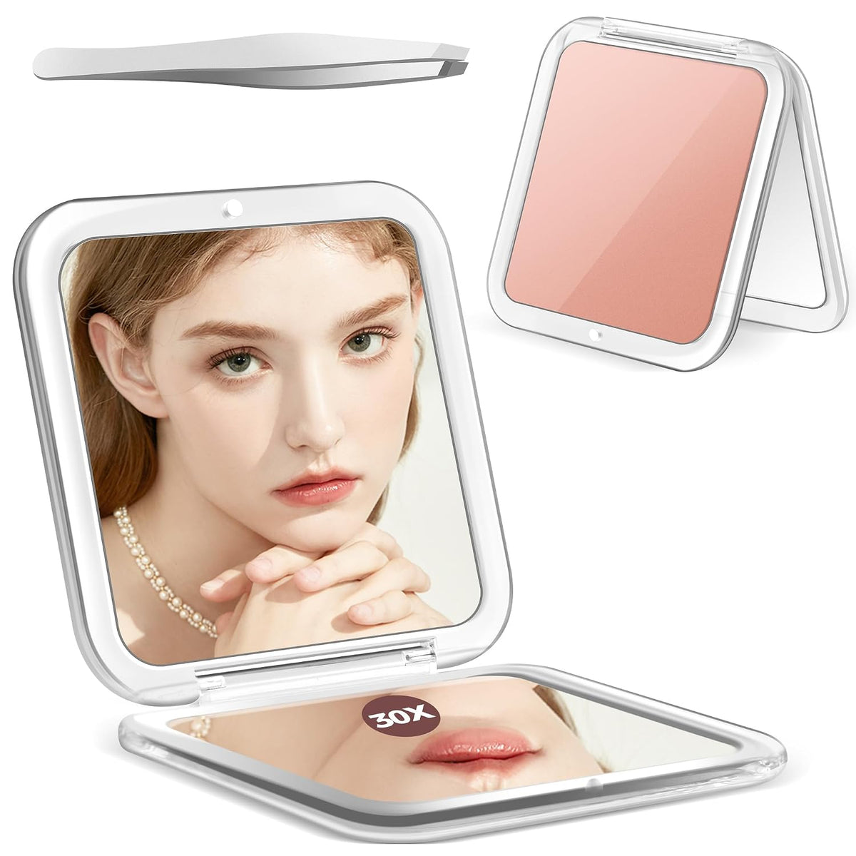 MIYADIVA Compact Mirror, 30X Magnifying Mirror, Pocket Mirror for Purse, Travel Makeup Mirror with 30X/1X Magnification,