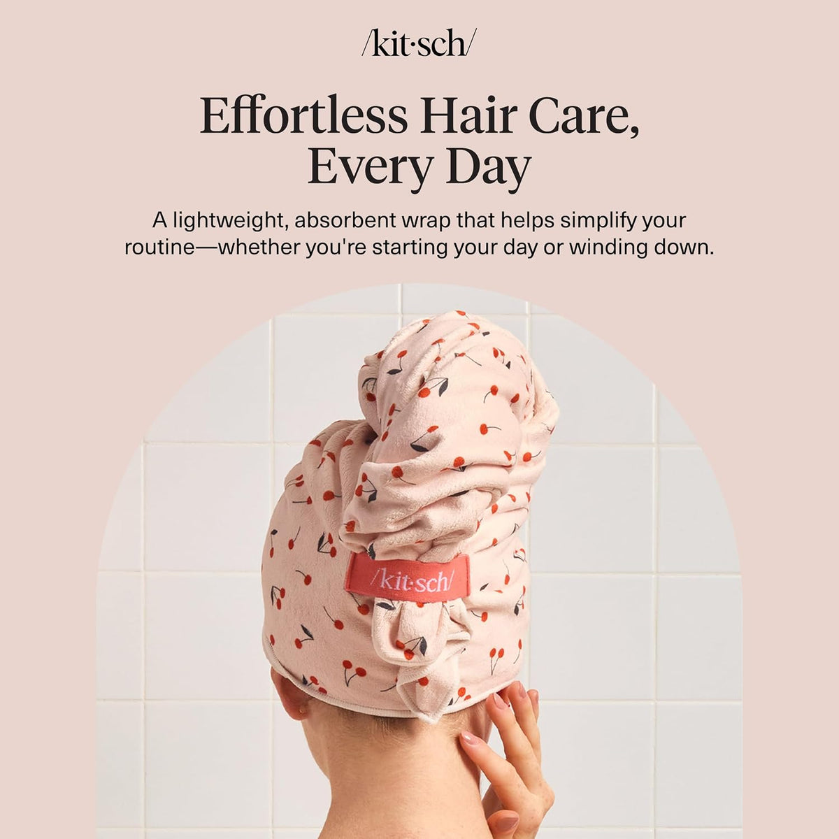 Kitsch XL Microfiber Hair Towel Wrap for Women - Cherry Print