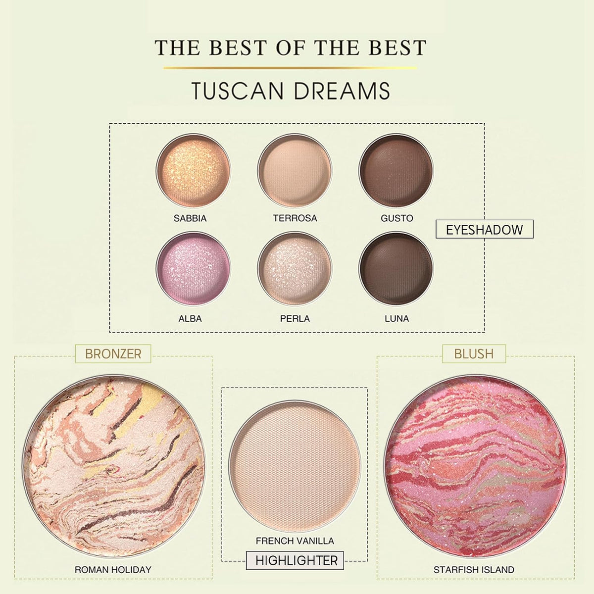 All in One Baked Makeup Face Palette, Includes 6 Eyeshadows, Bronzer, Blush, and Highlighter, Blush and Bronzer Palette,