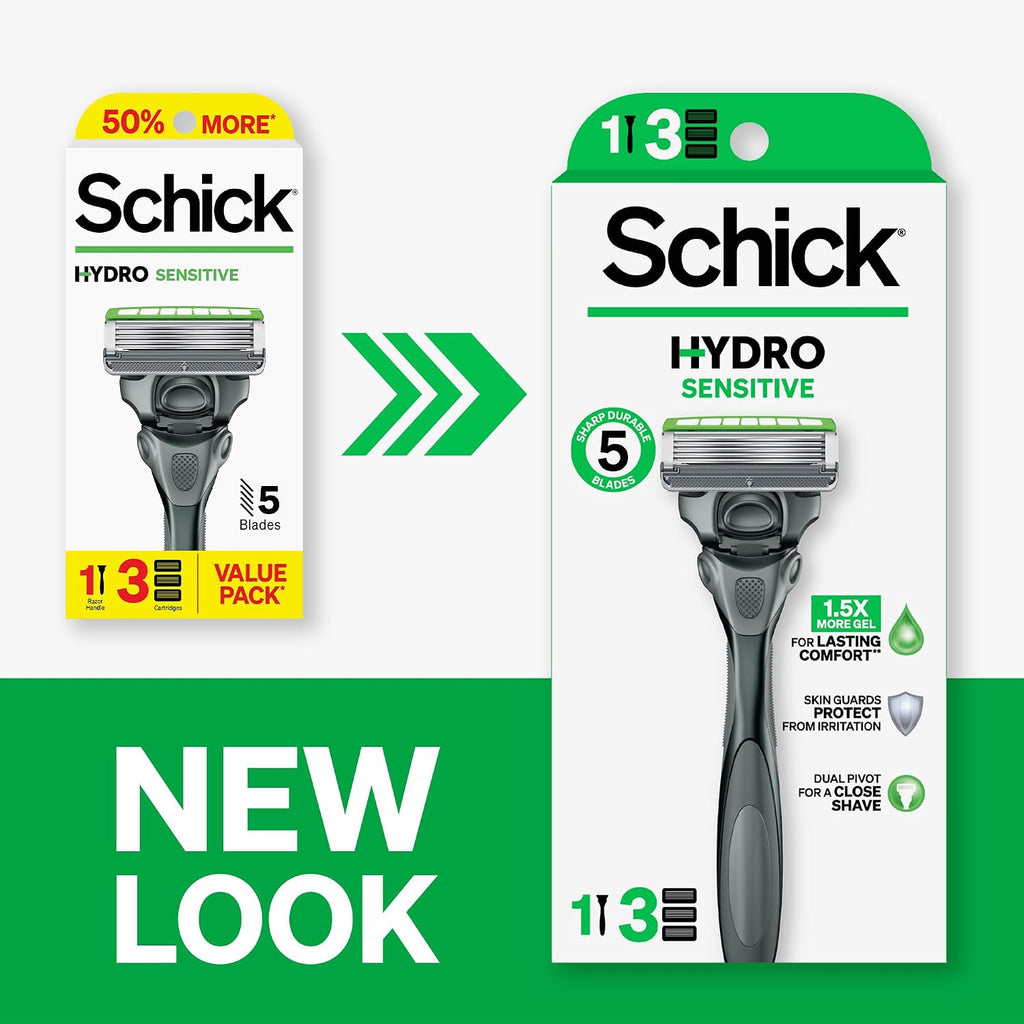Schick Hydro Sensitive 5-Blade Razors for Men, 1 Handle & 3 Refills