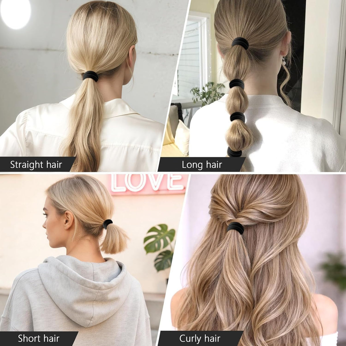 Bessrung 100PCS Black Seamless Elastic Hair Ties No Damage for Women Girls