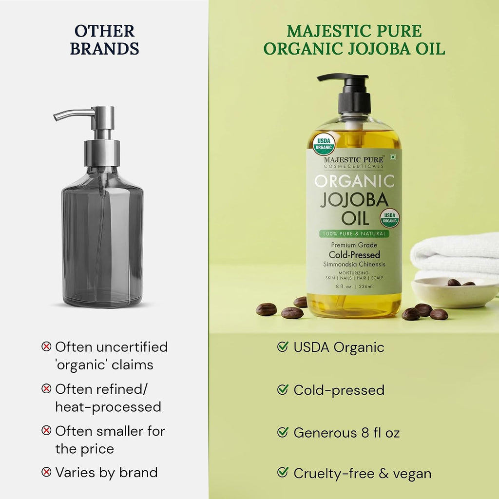 Majestic Pure USDA Organic Jojoba Oil 100% Pure & Natural Hair Tonic- 8 Oz