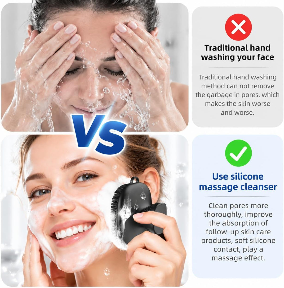 VWMYQ Silicone Face Scrubber for Men & Women, Manual Waterproof Facial Cleansing Brush for Exfoliating‑Black