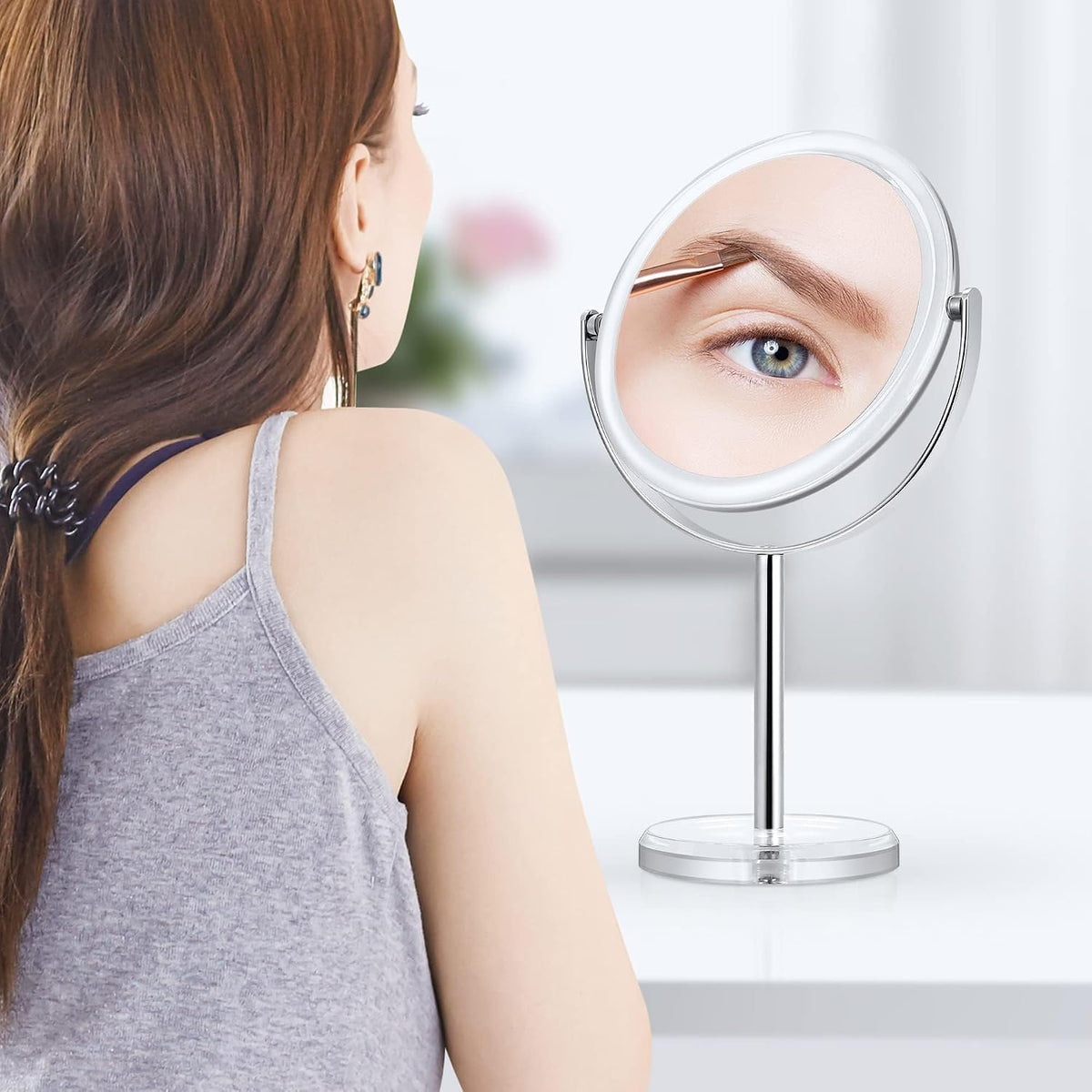 MIYADIVA 20X Magnifying Makeup Mirror,Double Sided 1X & 20X Magnifying Mirror with Stand,Tabletop Magnified Vanity Mirro