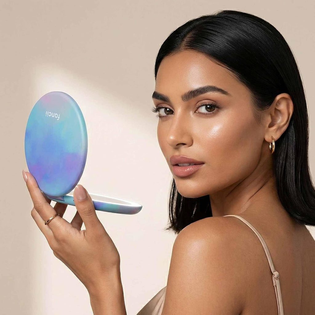 Fancii Taylor Travel Makeup Mirror with LED Light, Rechargeable, 10x /1x Magnifying & 3 Light Settings - Compact, Large 
