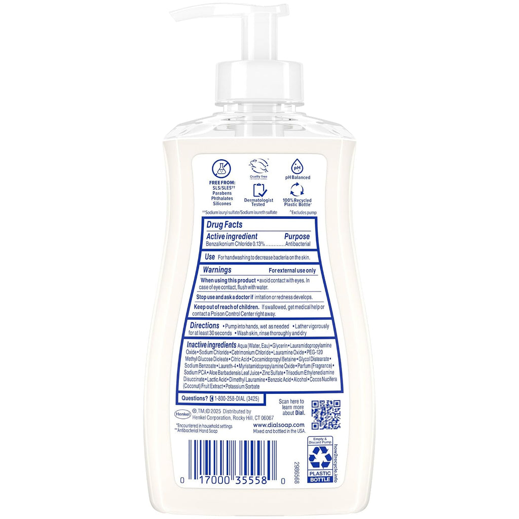 Dial Antibacterial Hydrating Liquid Hand Soap, Coconut Milk, 11oz, 4-Pack