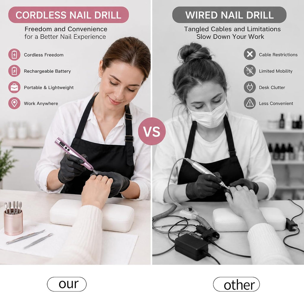 Nail Drill Kit Electric Rechargeable Set Cordless Nail Art Grinding Machine Compact Professional Nail File for Gel Manic