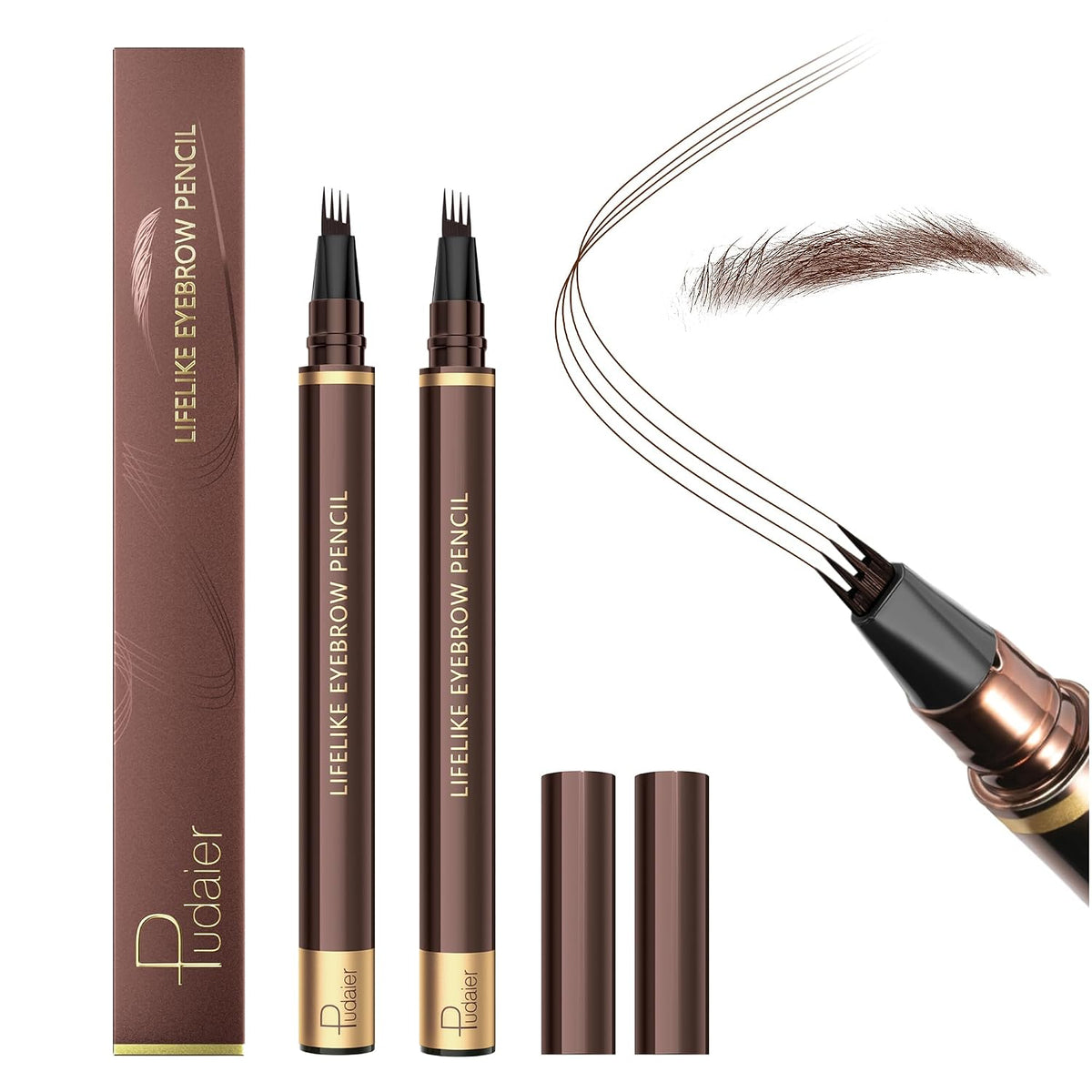2 Pack Eyebrow Pen, Waterproof Microblading Eyebrow Pencil, 4 Tip Precise Eye Brow Makeup Pen for Women to Effortlessly 