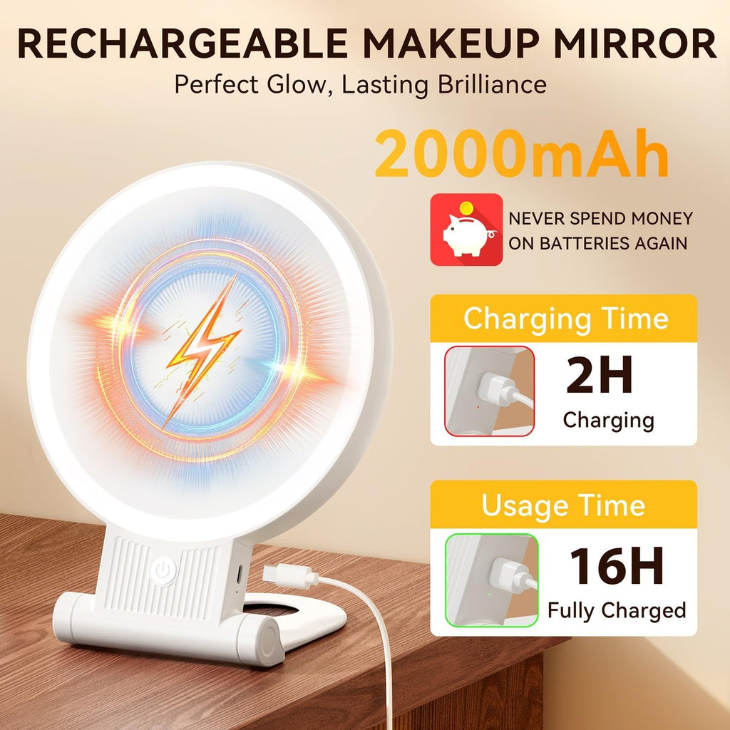 Auxmir Rechargeable 1X/30X Magnifying Makeup Mirror with Light, White