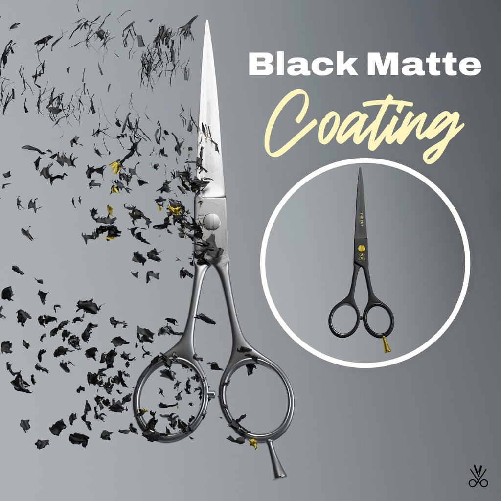The Cut Factory® Hair Scissors & Hair Cutting Scissors - 6.5” Matte Black Professional Barber Shears with Micro-Serrated