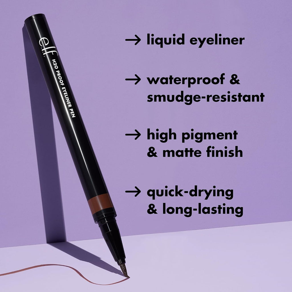 e.l.f. H2O Proof Eyeliner Pen, Felt Tip, Waterproof, Long-Lasting, High-Pigmented Liner For Bold Looks, Vegan & Cruelty-