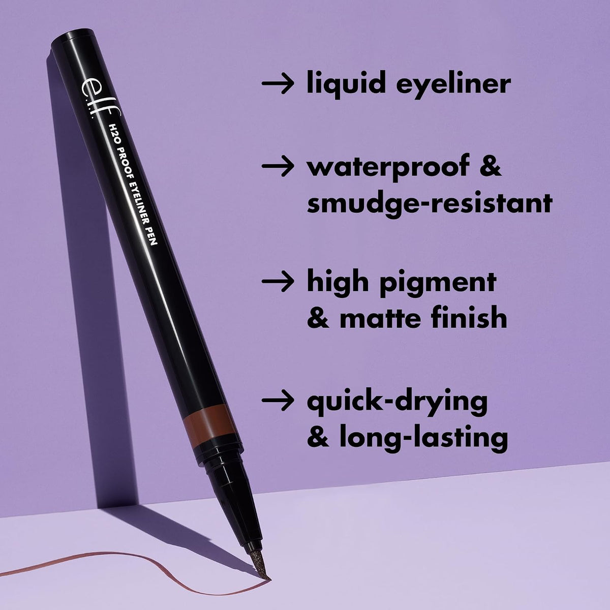 e.l.f. H2O Proof Eyeliner Pen, Felt Tip, Waterproof, Long-Lasting, High-Pigmented Liner For Bold Looks, Vegan & Cruelty-