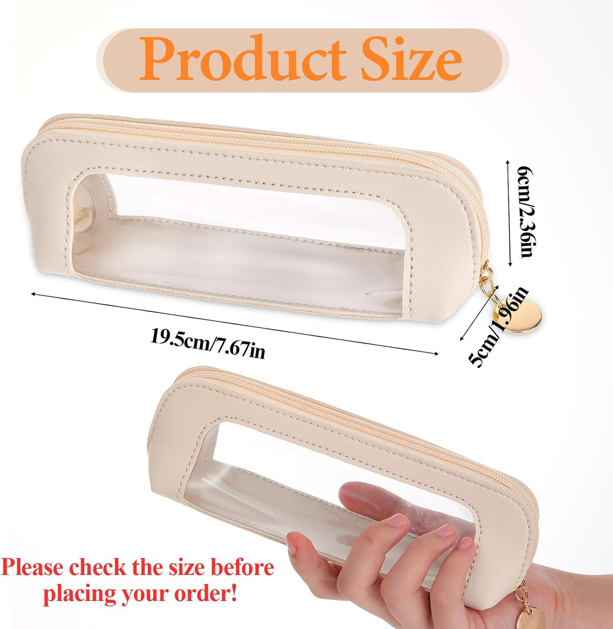 Psyqtsuary Small Clear Makeup Bag, PU Leather Travel Makeup Brush Case Portable Transparent Waterproof Cosmetic Organize