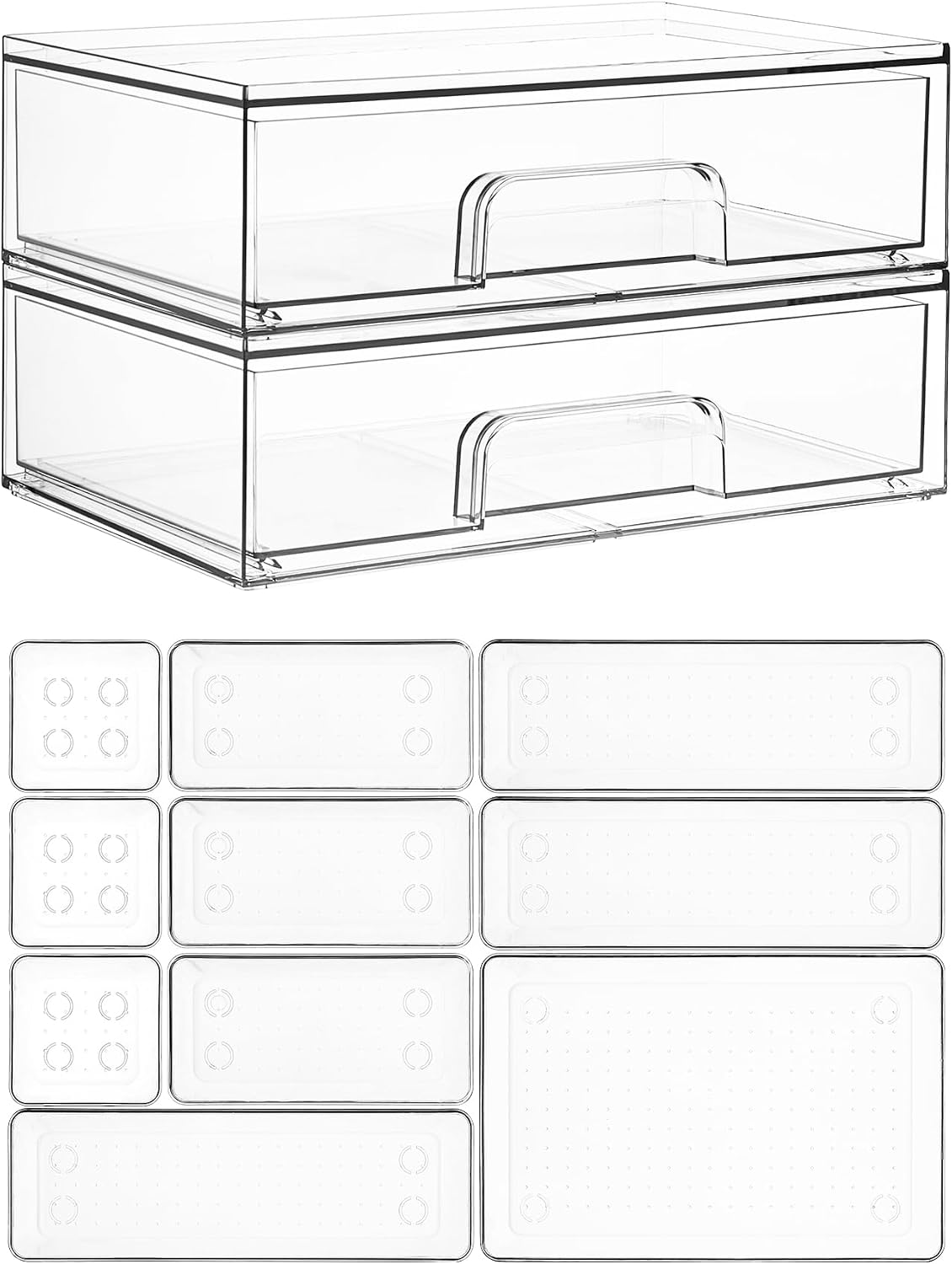 Vtopmart 4 Pack Small Clear Stackable Storage Drawers, Fits Narrow Spaces