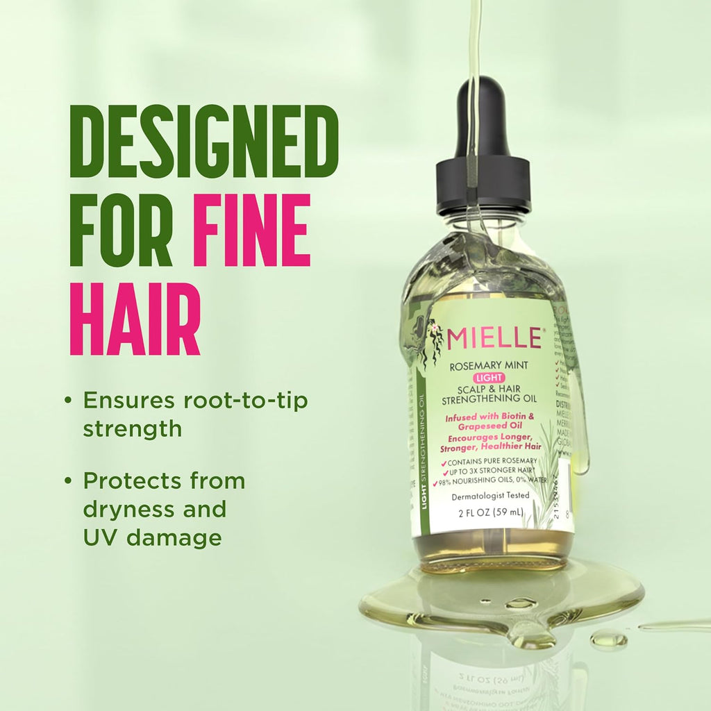 Mielle Organics Rosemary & Mint Light Hair Oil, Split Ends & Dry Scalp Treatment - Infused with Biotin & Essential Oils 