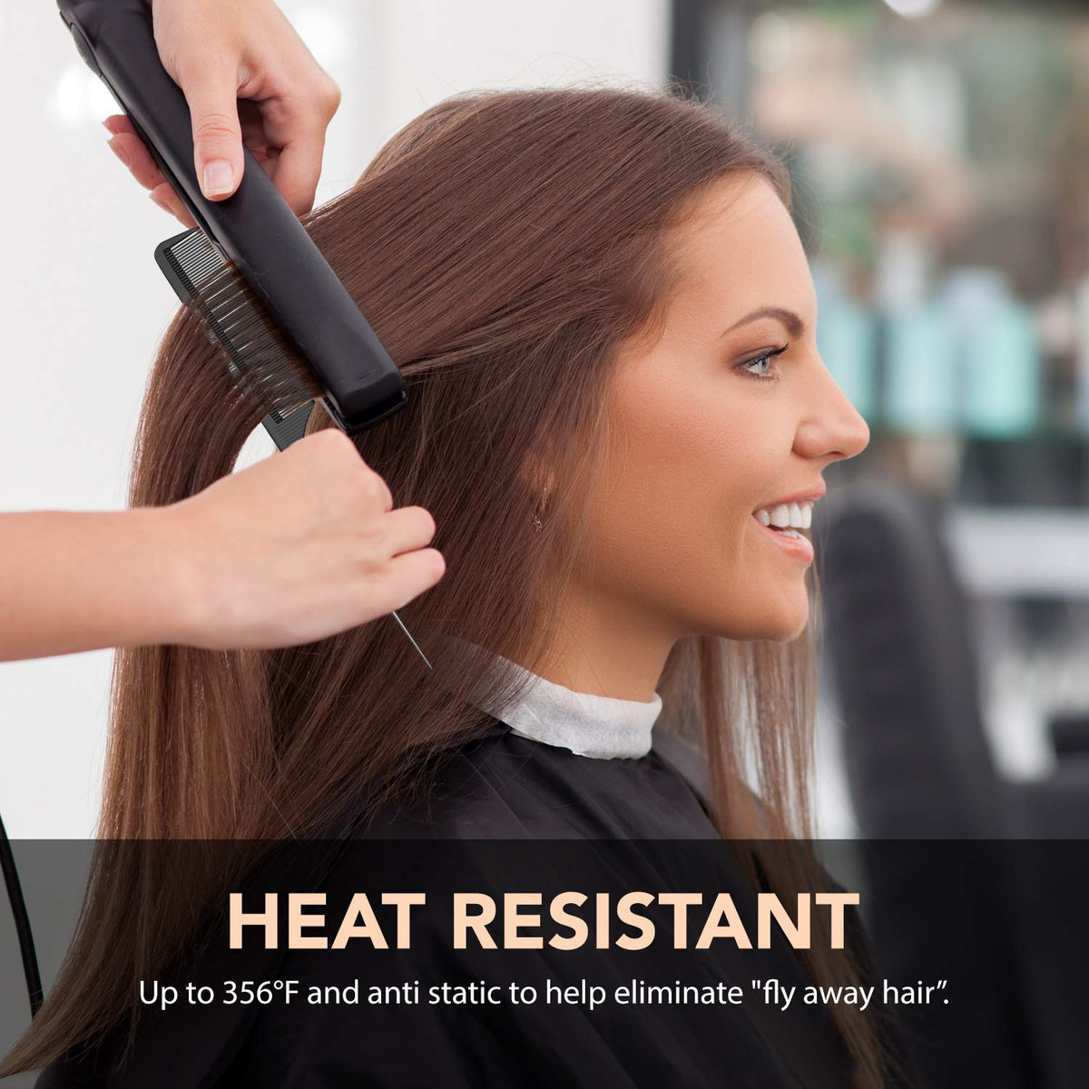 Professional 8.8 Inch Tail Comb - Black Carbon Fiber And Stainless Steel Pintail - Anti Static And Heat Resistant Teasin