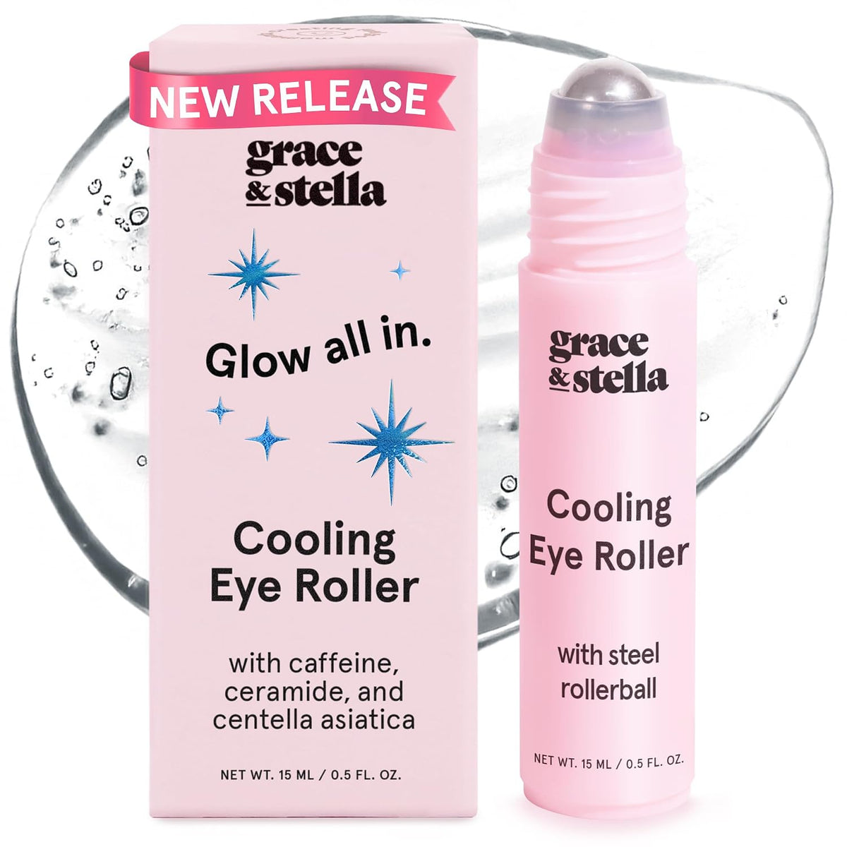 grace & stella Under Eye Serum Roller with Cooling Metal Ball (15ml)