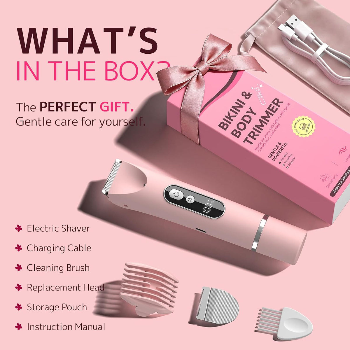 Bikini Trimmer for Women,Smooth Electric Razor for Sensitive Skin, IPX7 Waterproof Wet & Dry Cordless Body Shaver Replac
