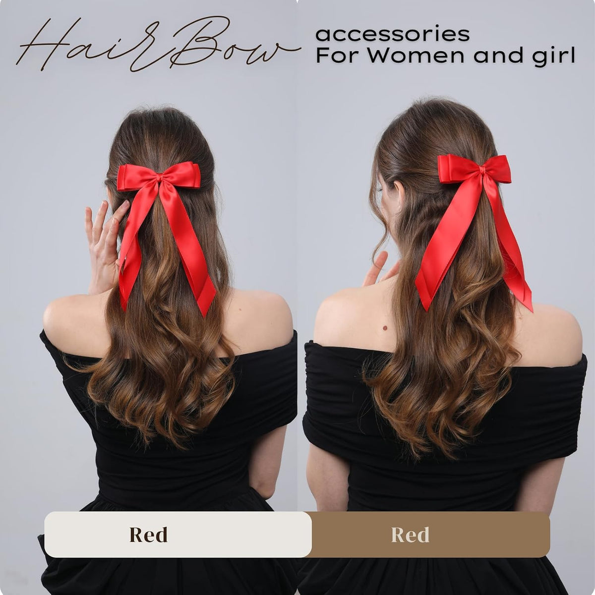 2 PCS Double Layer Hair Bows Red Hair Ribbon Clips Ponytail Holder Accessories for Women Girls Toddlers Teens Kids