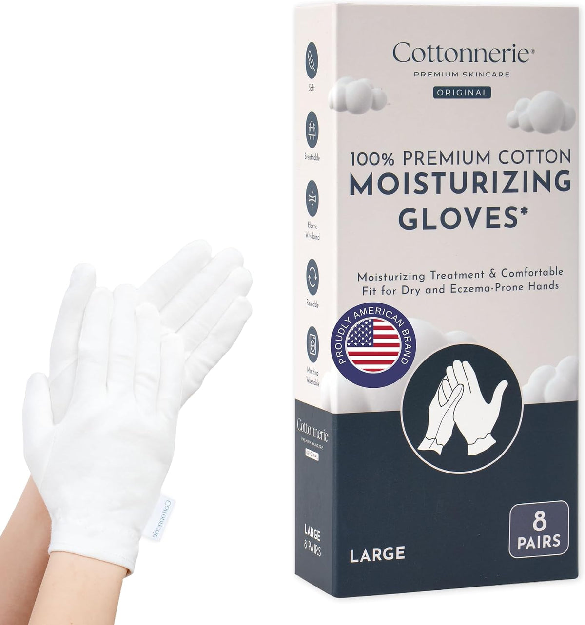4 Pairs Cottonnerie Original Cotton Gloves for Dry Hands Sleeping, Moisturizing Gloves Overnight, Hand Moisturizer Glove