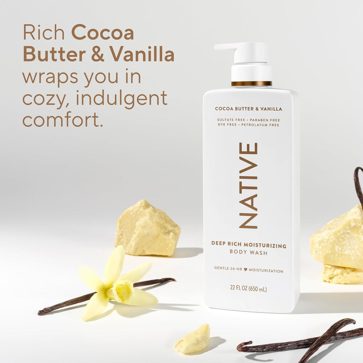 Native Moisturizing Body Wash for Women & Men Cocoa Butter—Vanilla 22 fl oz