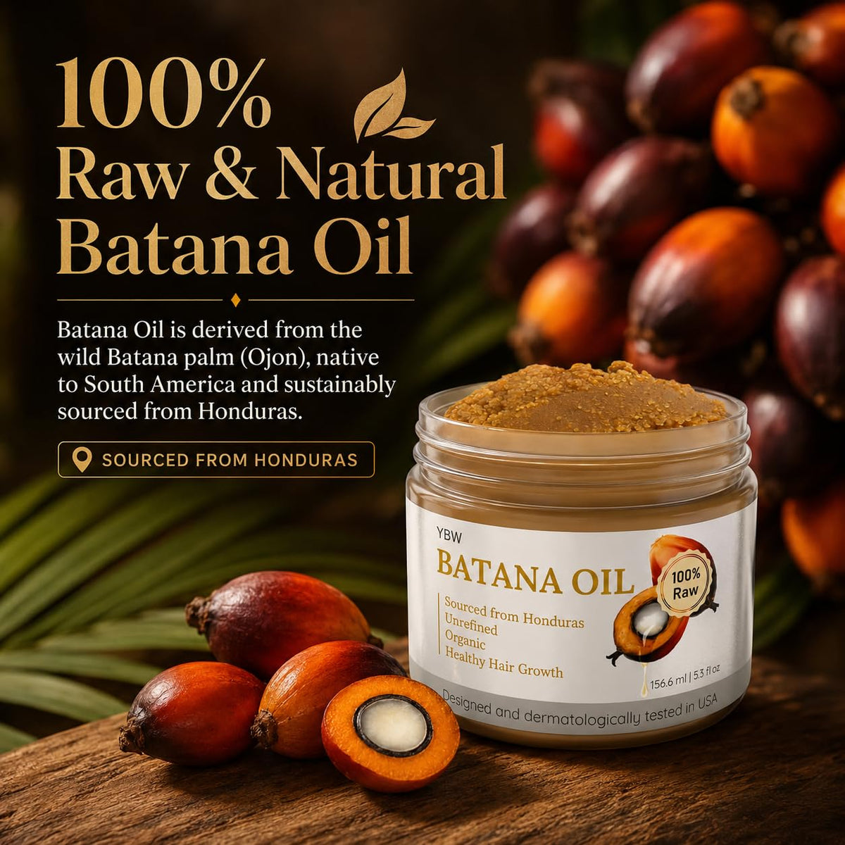 Raw Batana Oil for Hair Growth by Dr. Sebi Organic Raw Honduras Oil - 100% Pure & Natural Botana Paste for Thicker, Stro