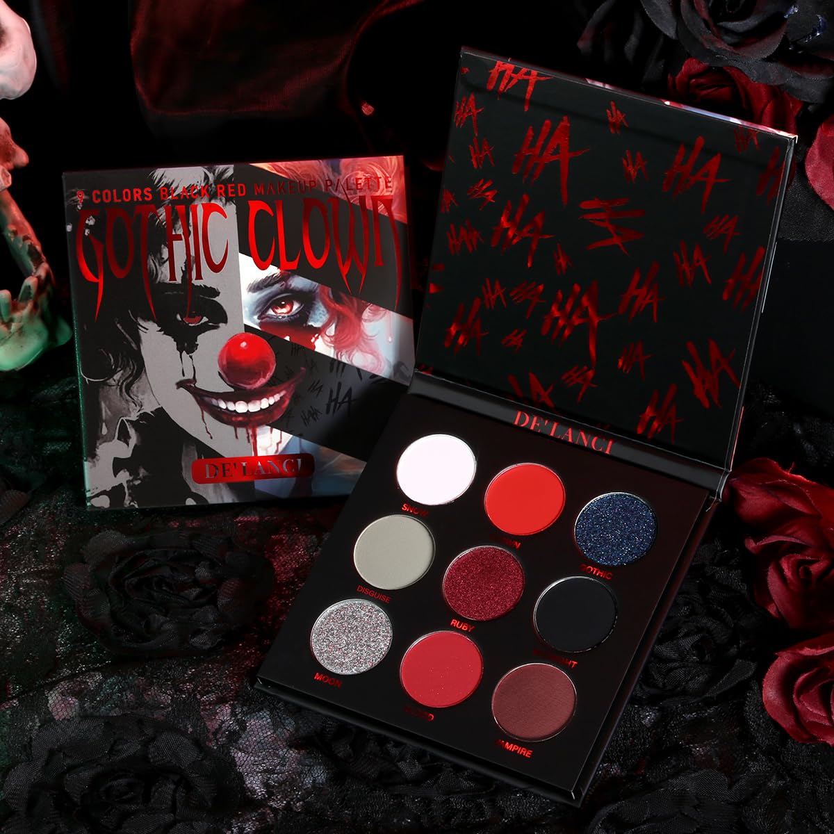 Red Goth Eyeshadow Palette - 9 Colors True Hot Red Black Eye Shadows | Halloween Glitters Makeup | Matte Shimmer High Pi