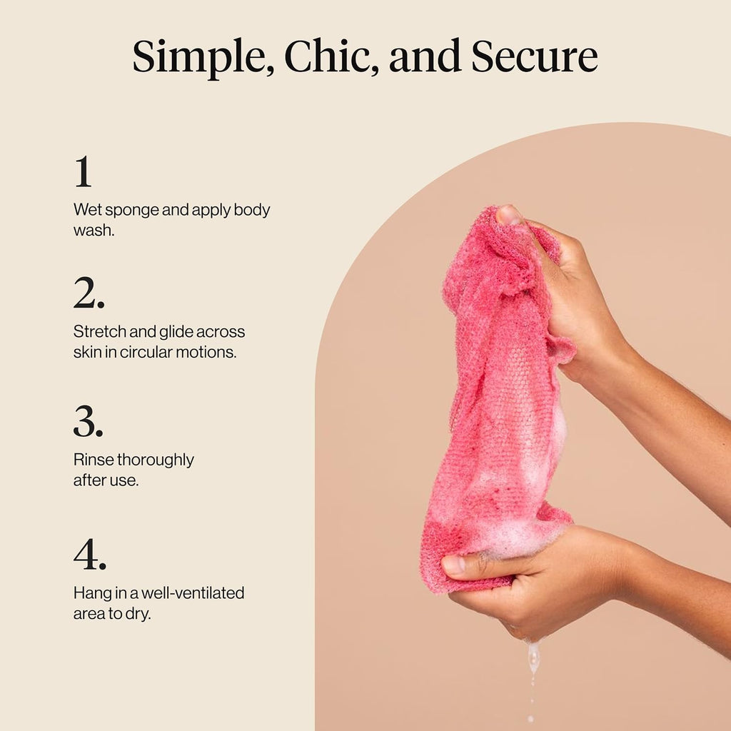 Kitsch African Net Sponge – Exfoliating Body Scrubber – Berry Pink, 3 Pcs