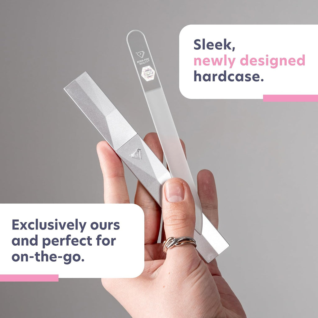 Bona Fide Beauty Czech Glass Nail File (Clear color) with Silver Hardcase
