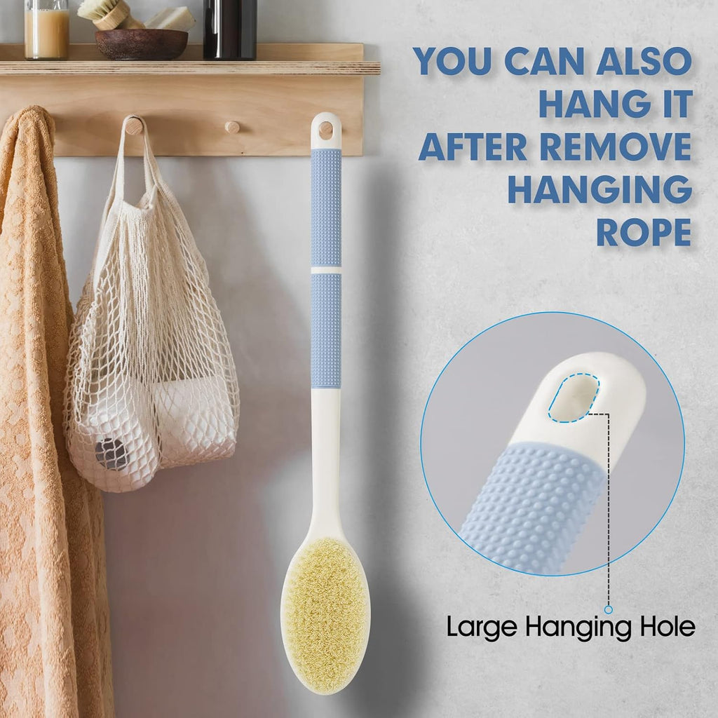 Back Scrubber Anti Slip for Shower, Shower Brush Long Handle with Stiff and Soft Bristles, Body Exfoliator for Bath or D