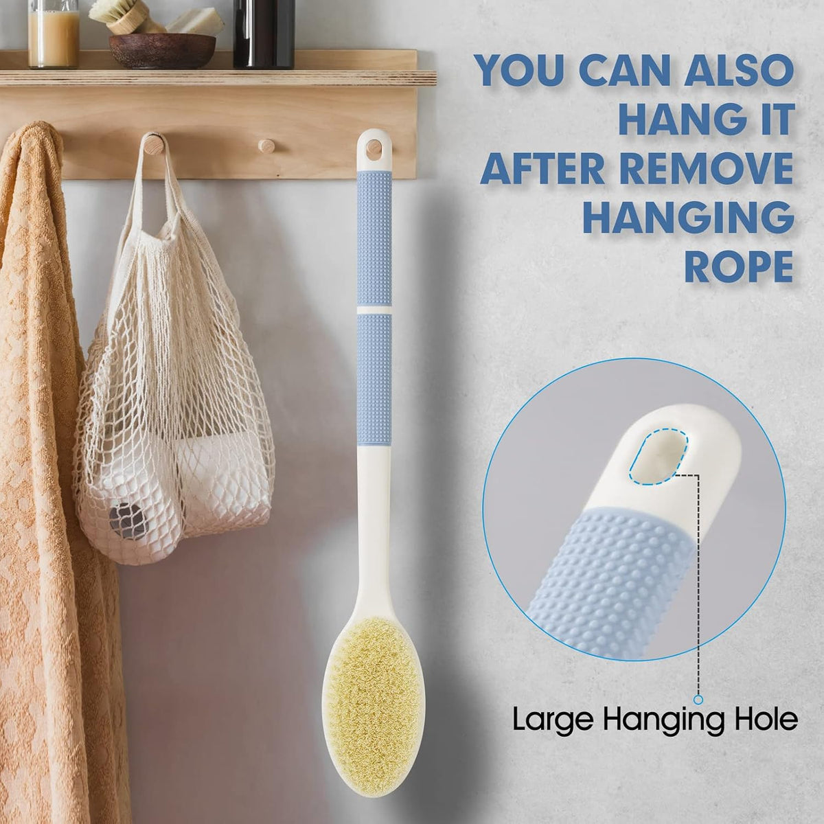 Back Scrubber Anti Slip for Shower, Shower Brush Long Handle with Stiff and Soft Bristles, Body Exfoliator for Bath or D