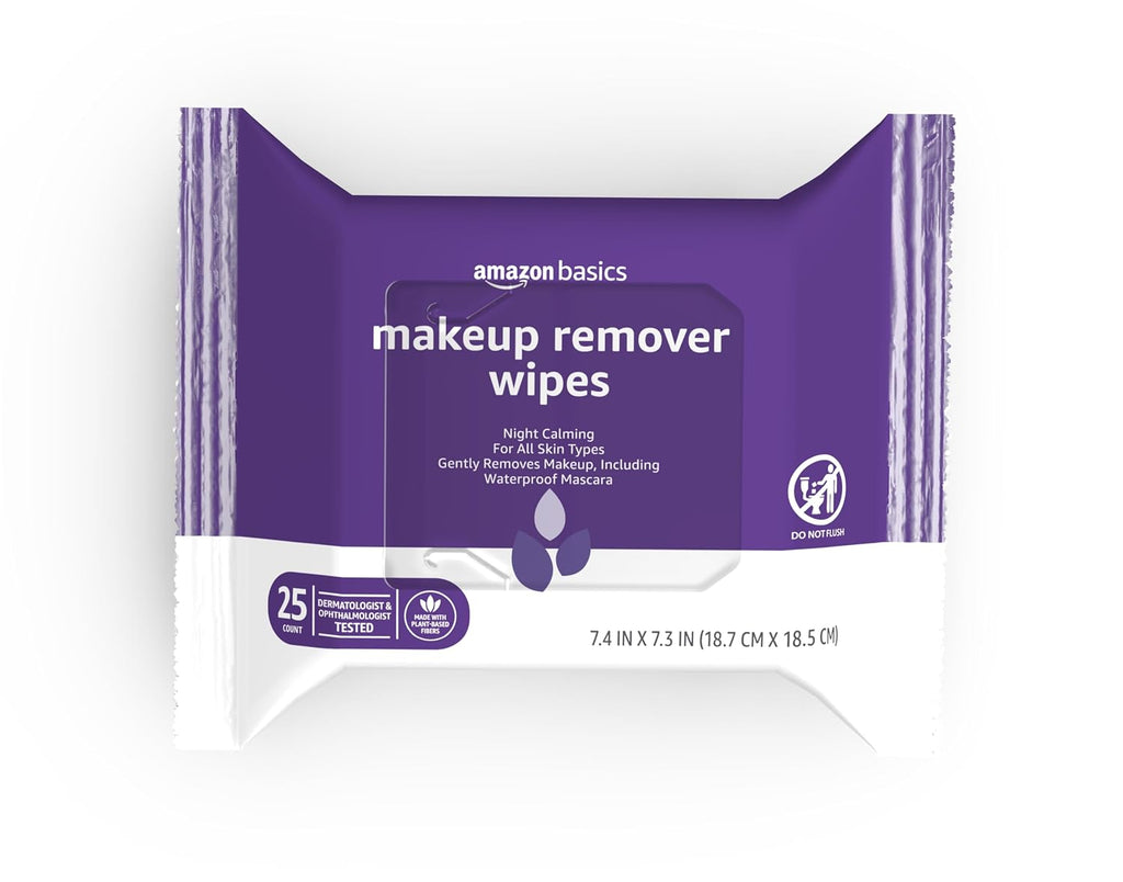 Amazon Basics Makeup Remover Wipes, Formulated without Fragrance and Alcohol-Free, Gentle Cleansing, Removes Waterproof 