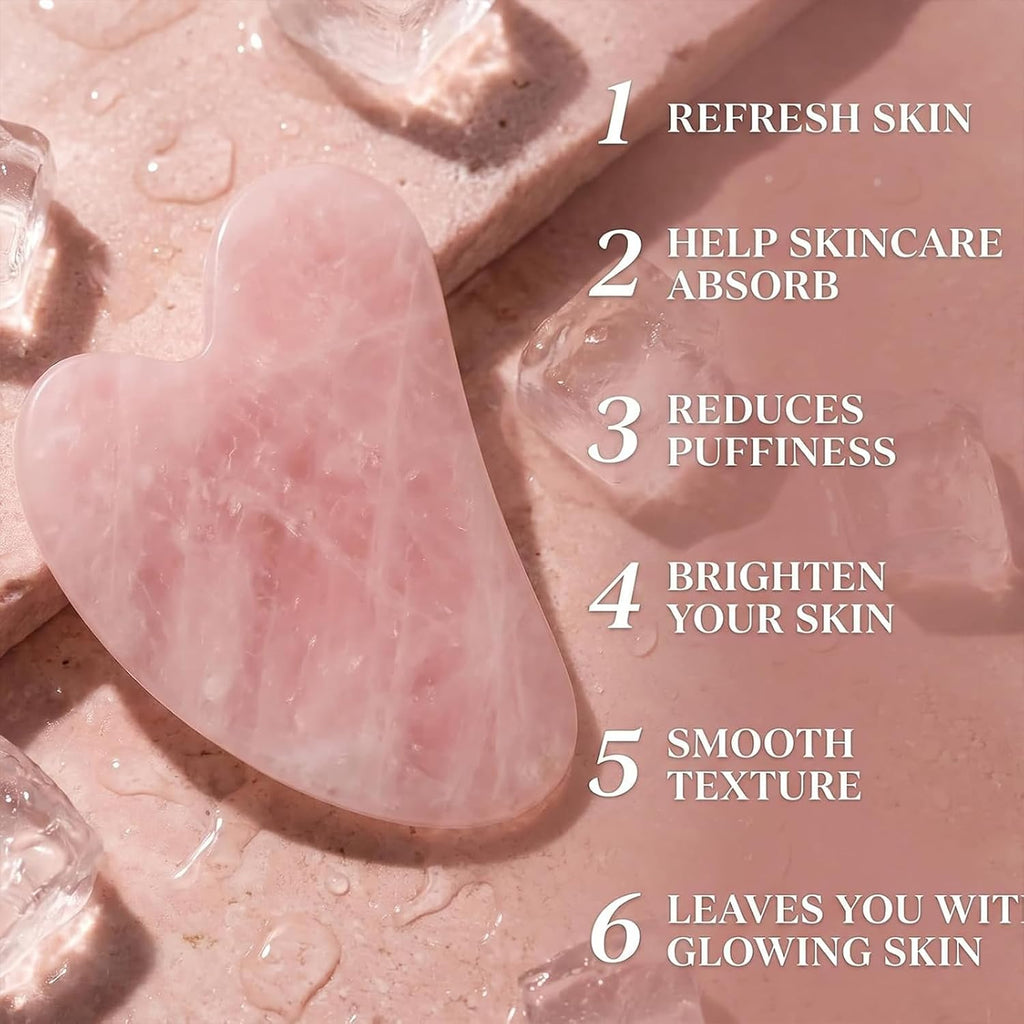 BAIMEI IcyMe Rose Quartz Roller & Gua Sha Facial Tool Set for Depuffing