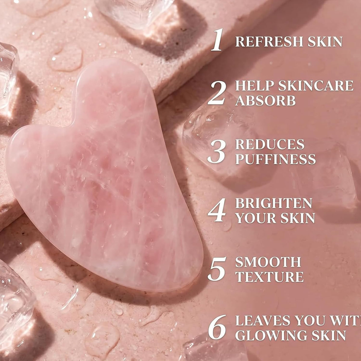 BAIMEI IcyMe Rose Quartz Roller & Gua Sha Facial Tool Set for Depuffing